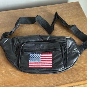 American Flag Patchwork Lambskin Fanny Pack Black Unisex
